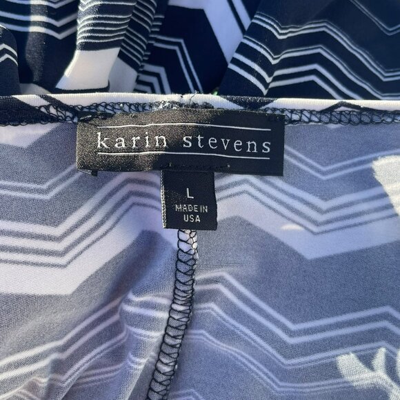 Karin Stevens Navy/White Chevron Knee Length Dress Size Large - Picture 2 of 10